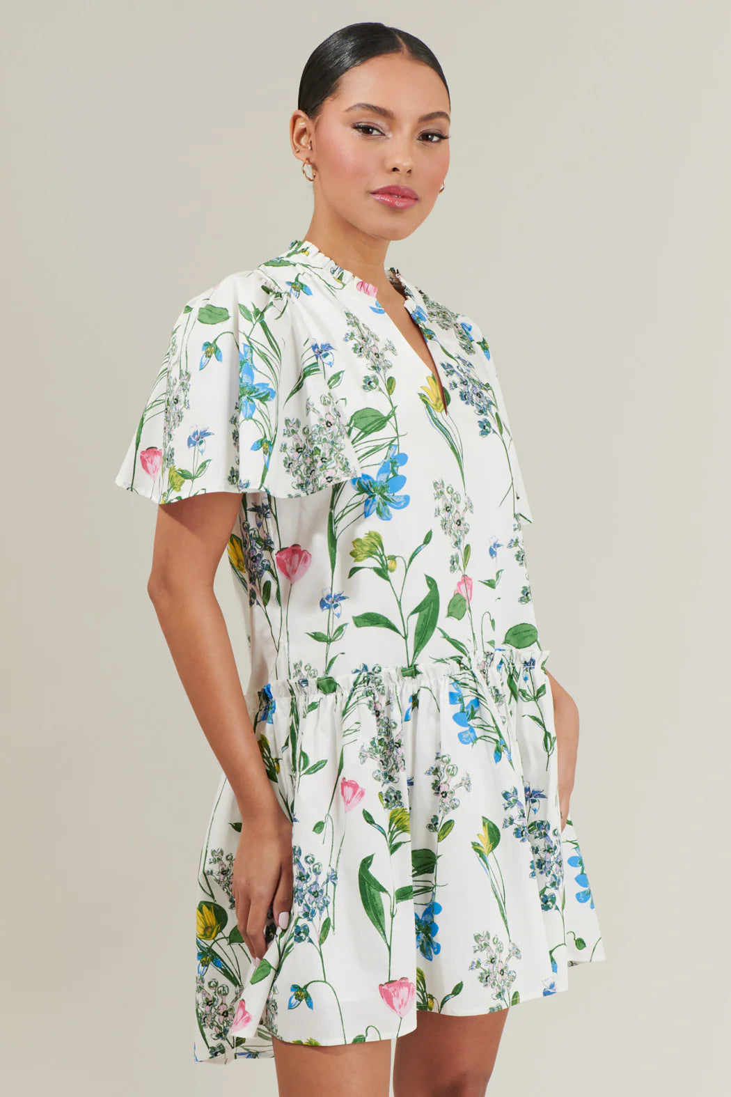 Clove Garden Floral Mini Dress - White/Pink/Green (Final Sale)
