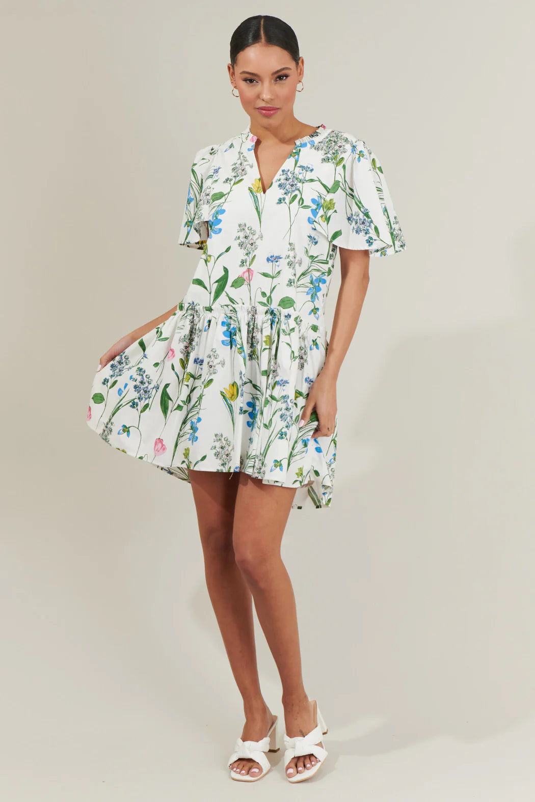 Clove Garden Floral Mini Dress - White/Pink/Green (Final Sale)
