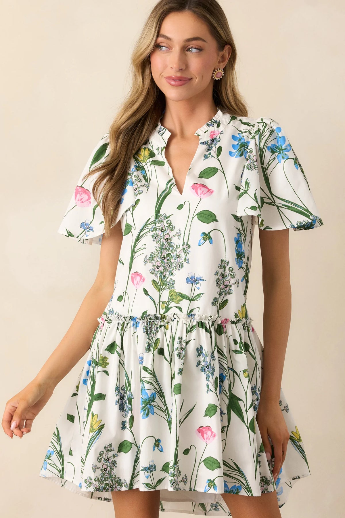 Clove Garden Floral Mini Dress - White/Pink/Green (Final Sale)