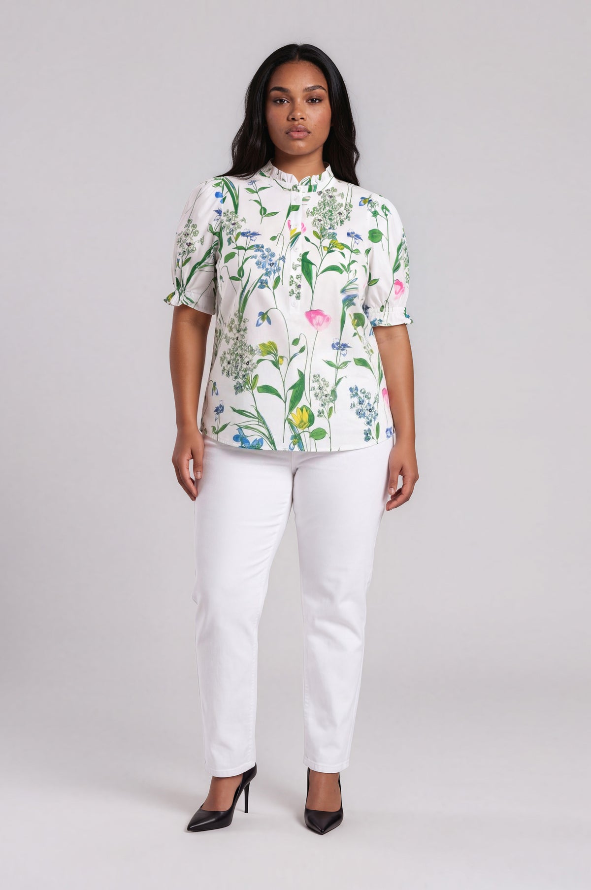 Clove Garden Floral Puff Sleeve Top - White/Pink/Green (Final Sale)