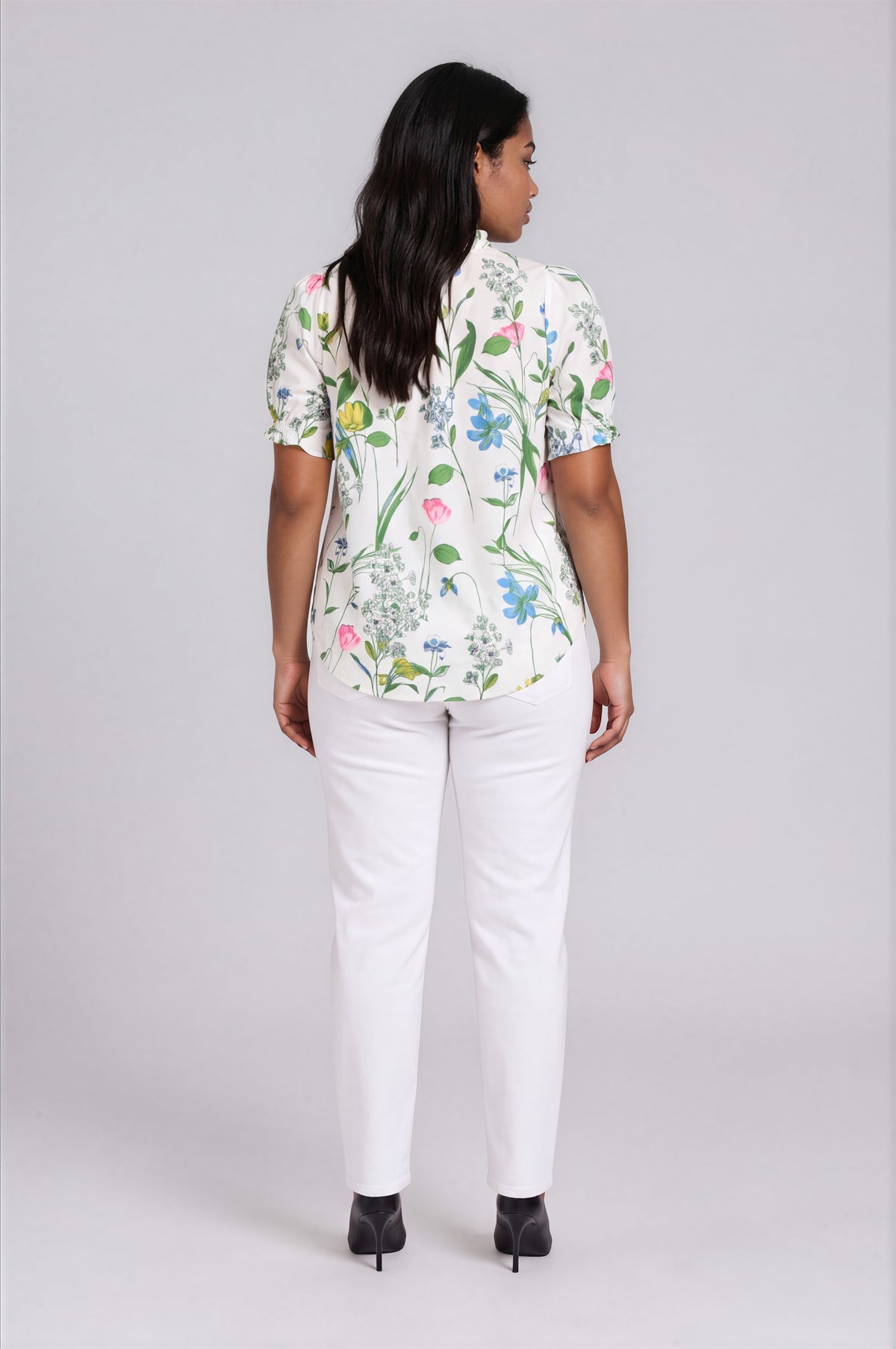 Clove Garden Floral Puff Sleeve Top - White/Pink/Green (Final Sale)