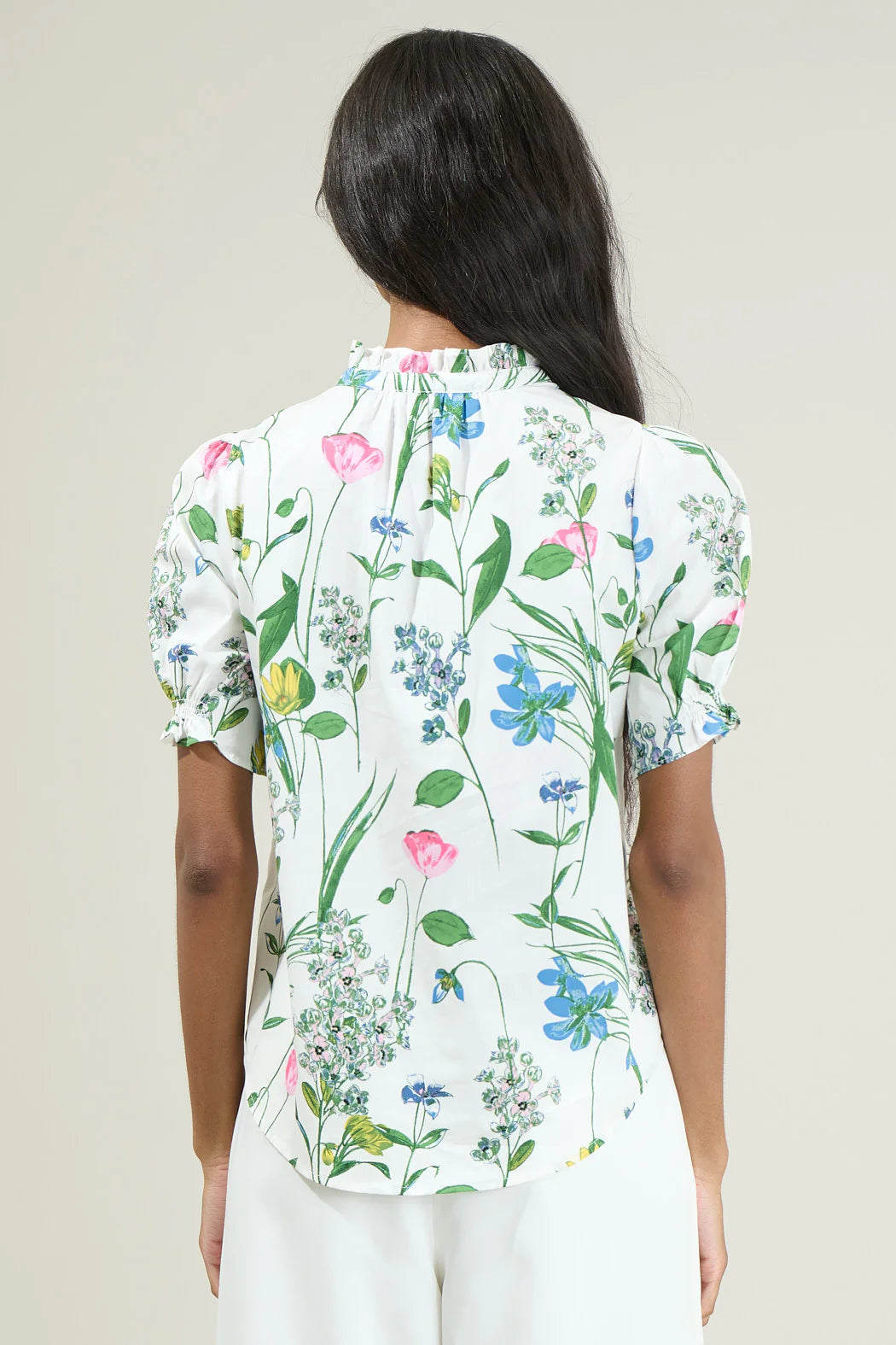 Clove Garden Floral Puff Sleeve Top - White/Pink/Green (Final Sale)