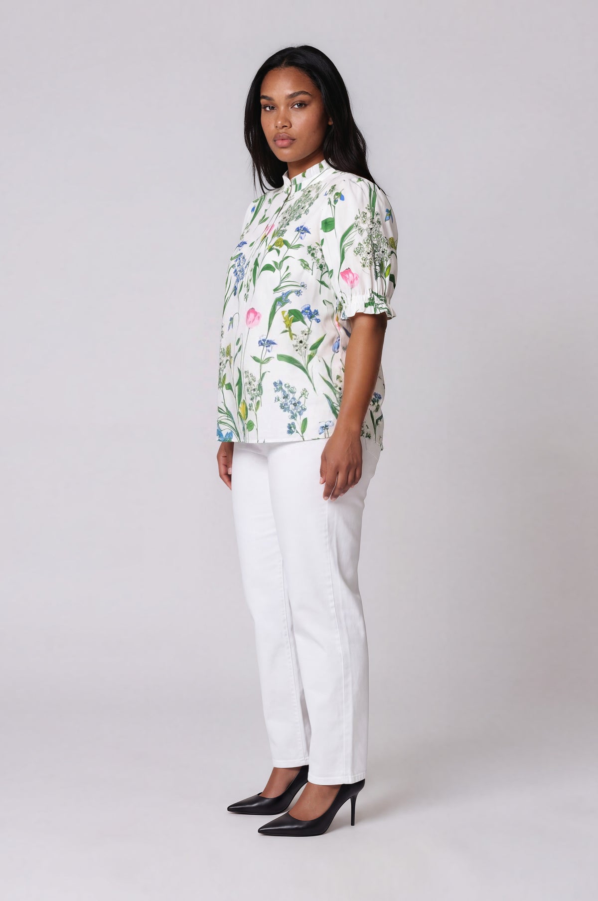 Clove Garden Floral Puff Sleeve Top - White/Pink/Green (Final Sale)