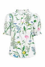 Clove Garden Floral Puff Sleeve Top - White/Pink/Green (Final Sale)