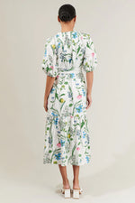 Clove Garden Floral Wynette Tiered Midi Dress - White/Pink/Green (Final Sale)