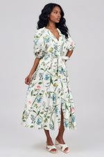 Clove Garden Floral Wynette Tiered Midi Dress - White/Pink/Green (Final Sale)