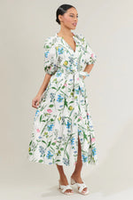 Clove Garden Floral Wynette Tiered Midi Dress - White/Pink/Green (Final Sale)