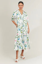Clove Garden Floral Wynette Tiered Midi Dress - White/Pink/Green (Final Sale)