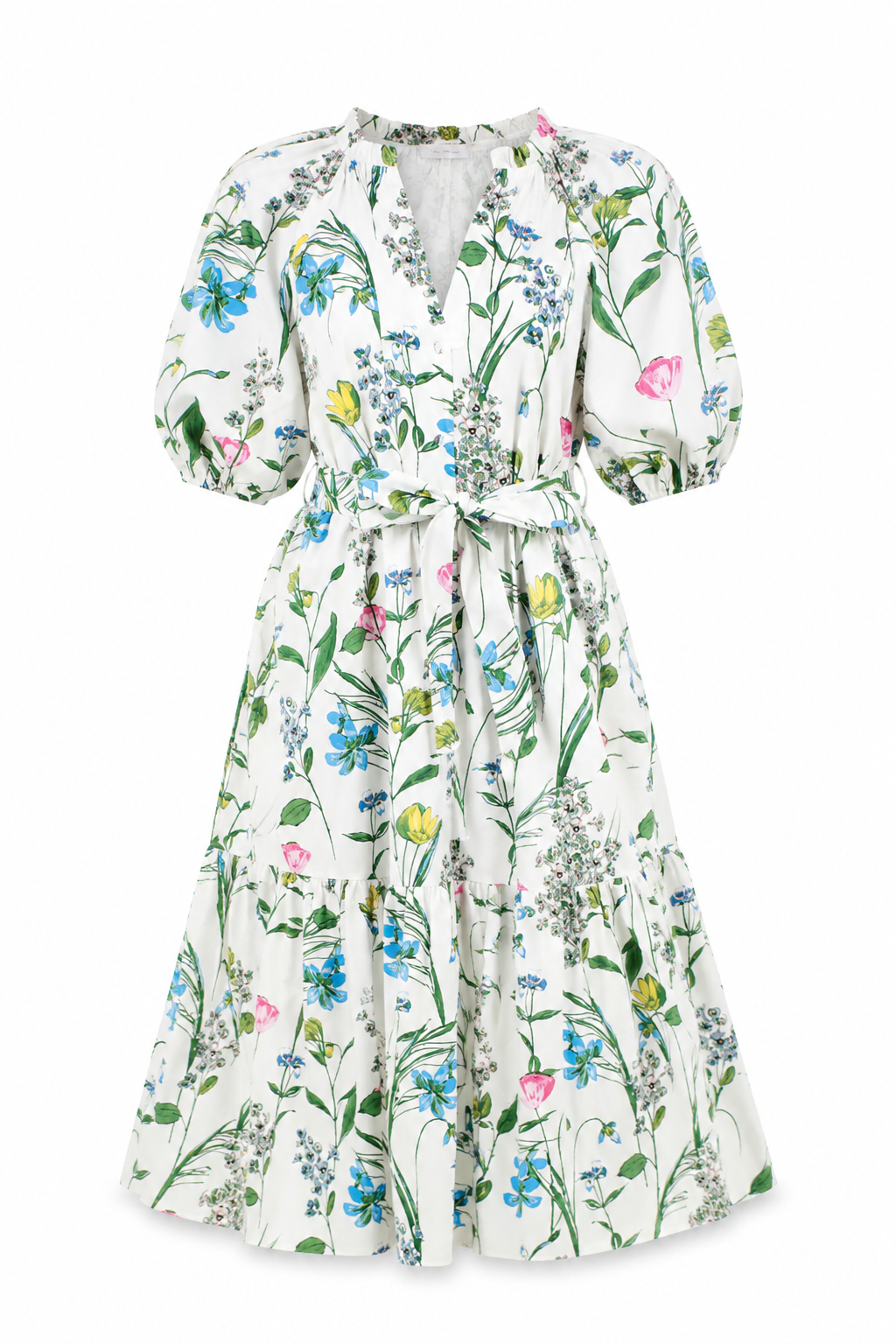 Clove Garden Floral Wynette Tiered Midi Dress - White/Pink/Green (Final Sale)