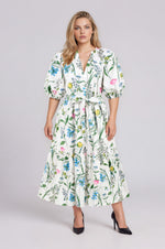 Clove Garden Floral Wynette Tiered Midi Dress - White/Pink/Green (Final Sale)