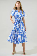 Glantis Floral Cora Button Up Midi Dress - White/Blue Multi (Final Sale)