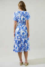 Glantis Floral Cora Button Up Midi Dress - White/Blue Multi (Final Sale)
