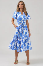 Glantis Floral Cora Button Up Midi Dress - White/Blue Multi (Final Sale)