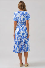 Glantis Floral Cora Button Up Midi Dress - White/Blue Multi (Final Sale)