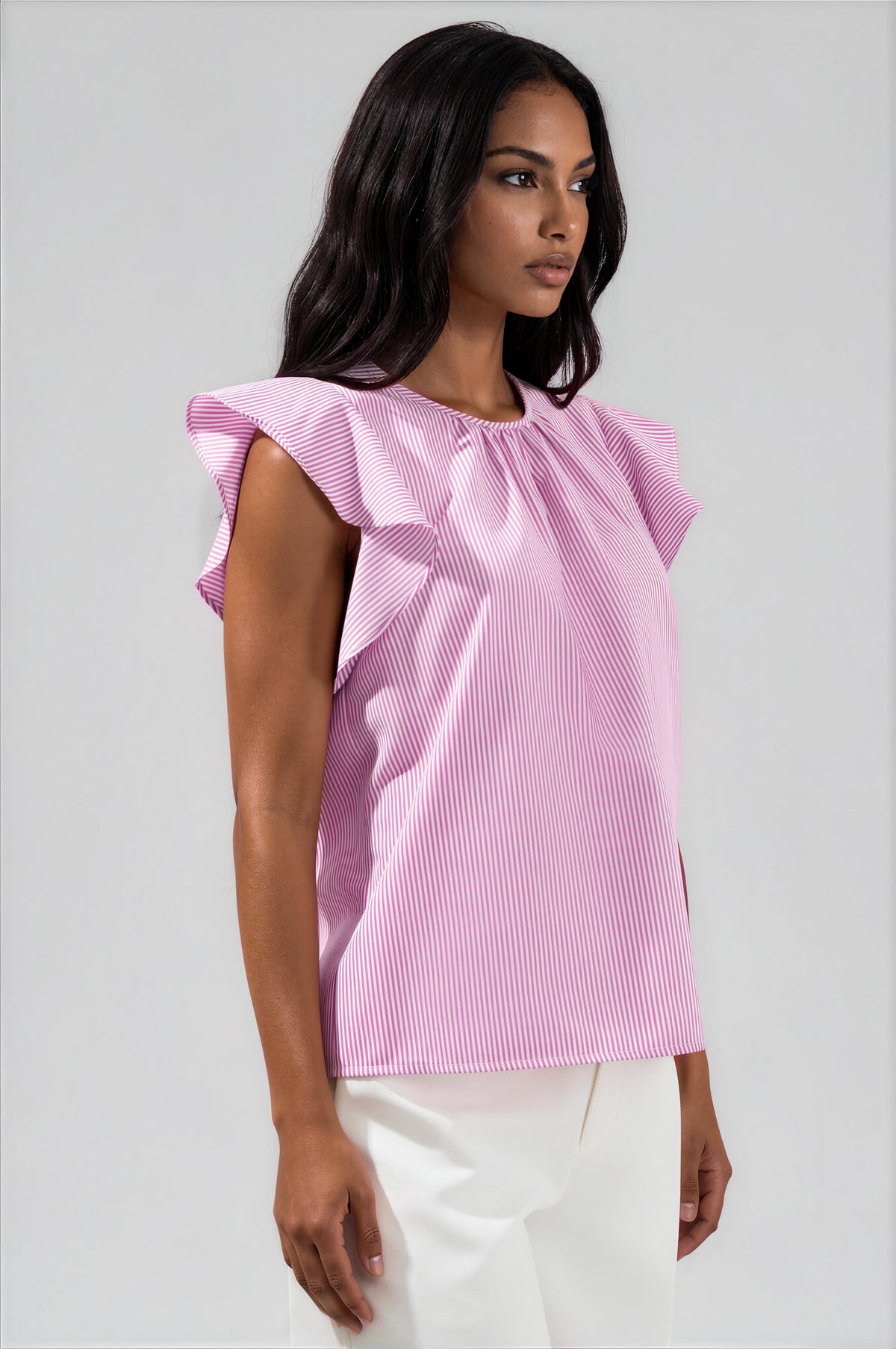 Hermas Striped Ruffle Top Curve - Fuchsia (Final Sale)