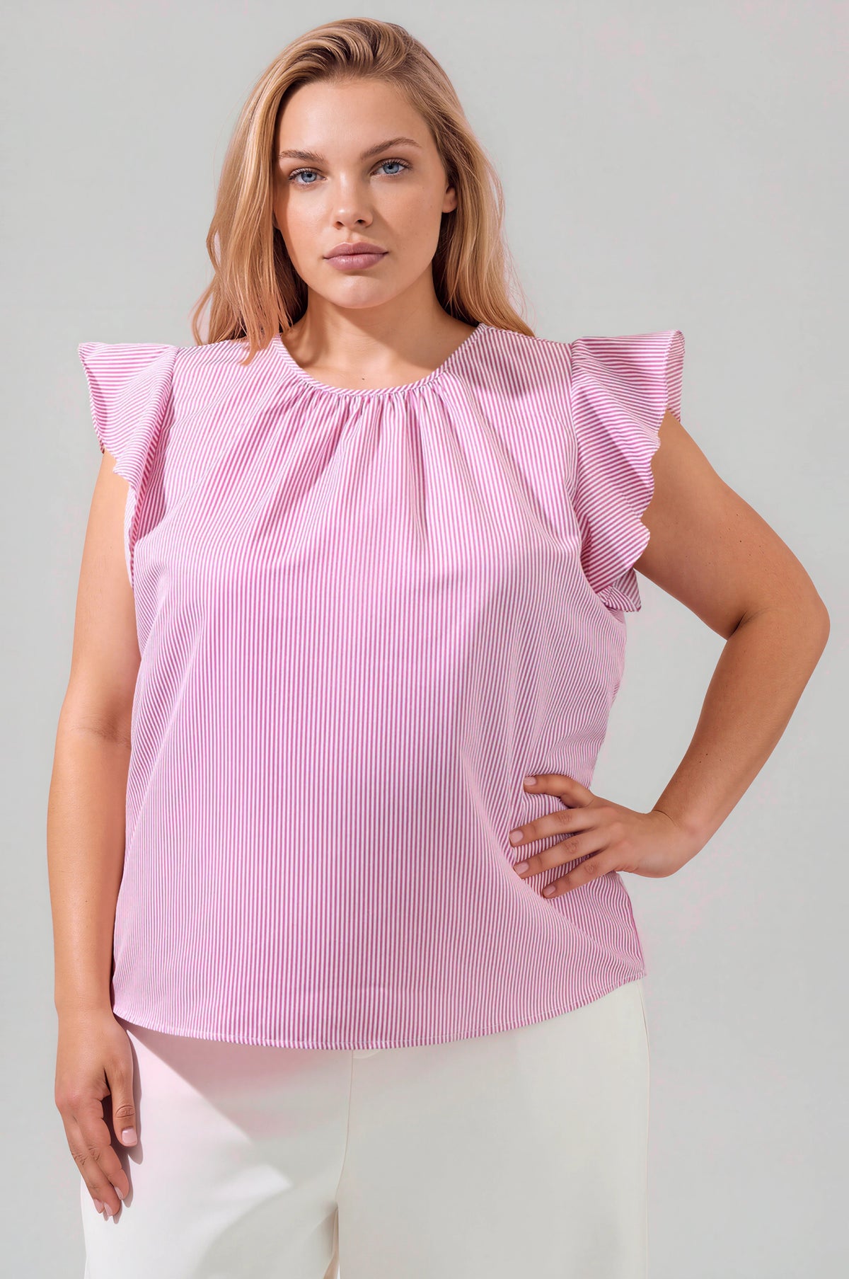 Hermas Striped Ruffle Top Curve - Fuchsia (Final Sale)