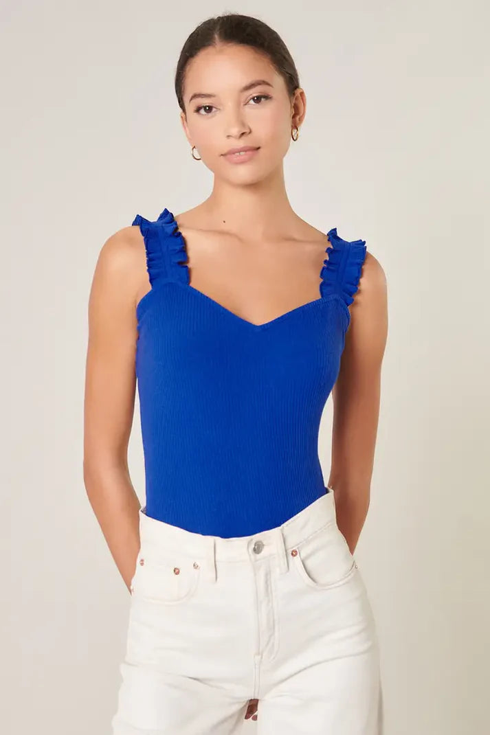 High Roller Ruffle Strap Ribbed Knit Tank Curve - Cobalt (Final Sale)