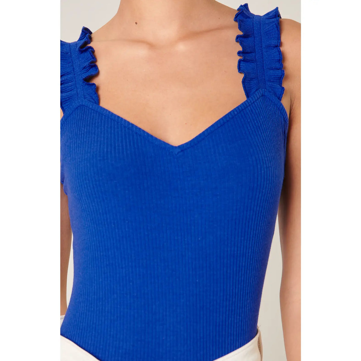 High Roller Ruffle Strap Ribbed Knit Tank Curve - Cobalt (Final Sale)