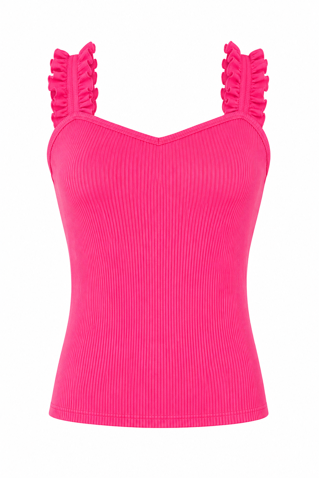 High Roller Ruffle Strap Ribbed Knit Tank Curve - Fuchsia (Final Sale)