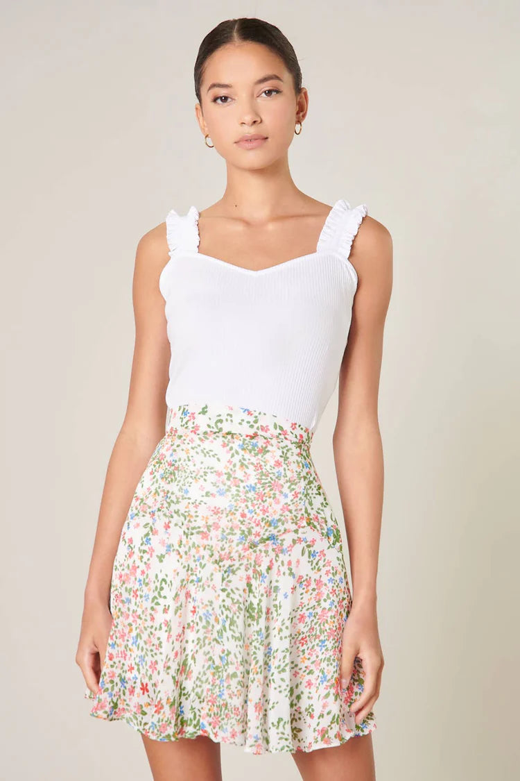 High Roller Ruffle Strap Ribbed Knit Tank Curve - White (Final Sale)