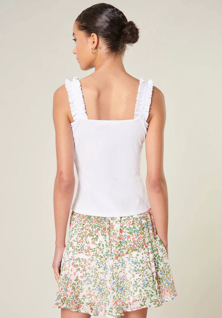 High Roller Ruffle Strap Ribbed Knit Tank Curve - White (Final Sale)