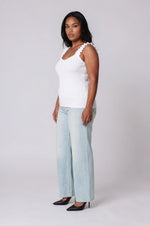 High Roller Ruffle Strap Ribbed Knit Tank Curve - White (Final Sale)