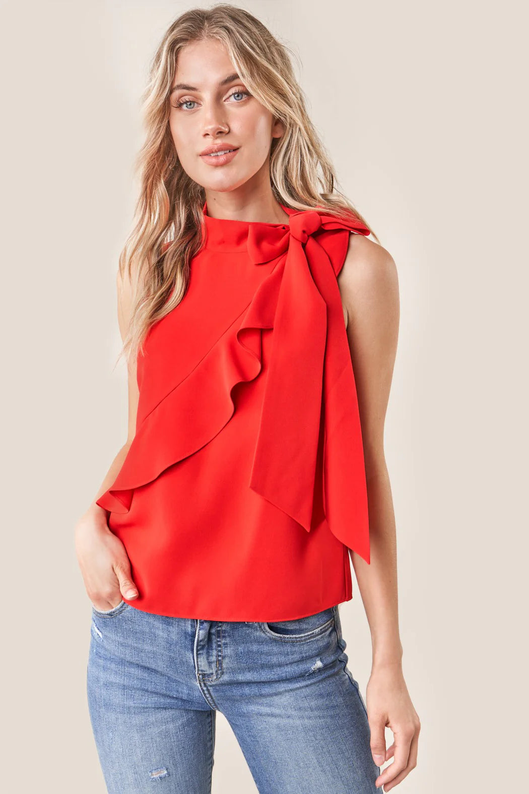 Hustler Sleeveless Neck Tie Blouse Curve - Red (Final Sale)