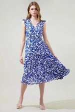 Kian Floral Pisces Smocked Midi Dress - White/Blue (Final Sale)