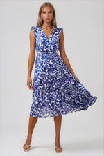 Kian Floral Pisces Smocked Midi Dress - White/Blue (Final Sale)