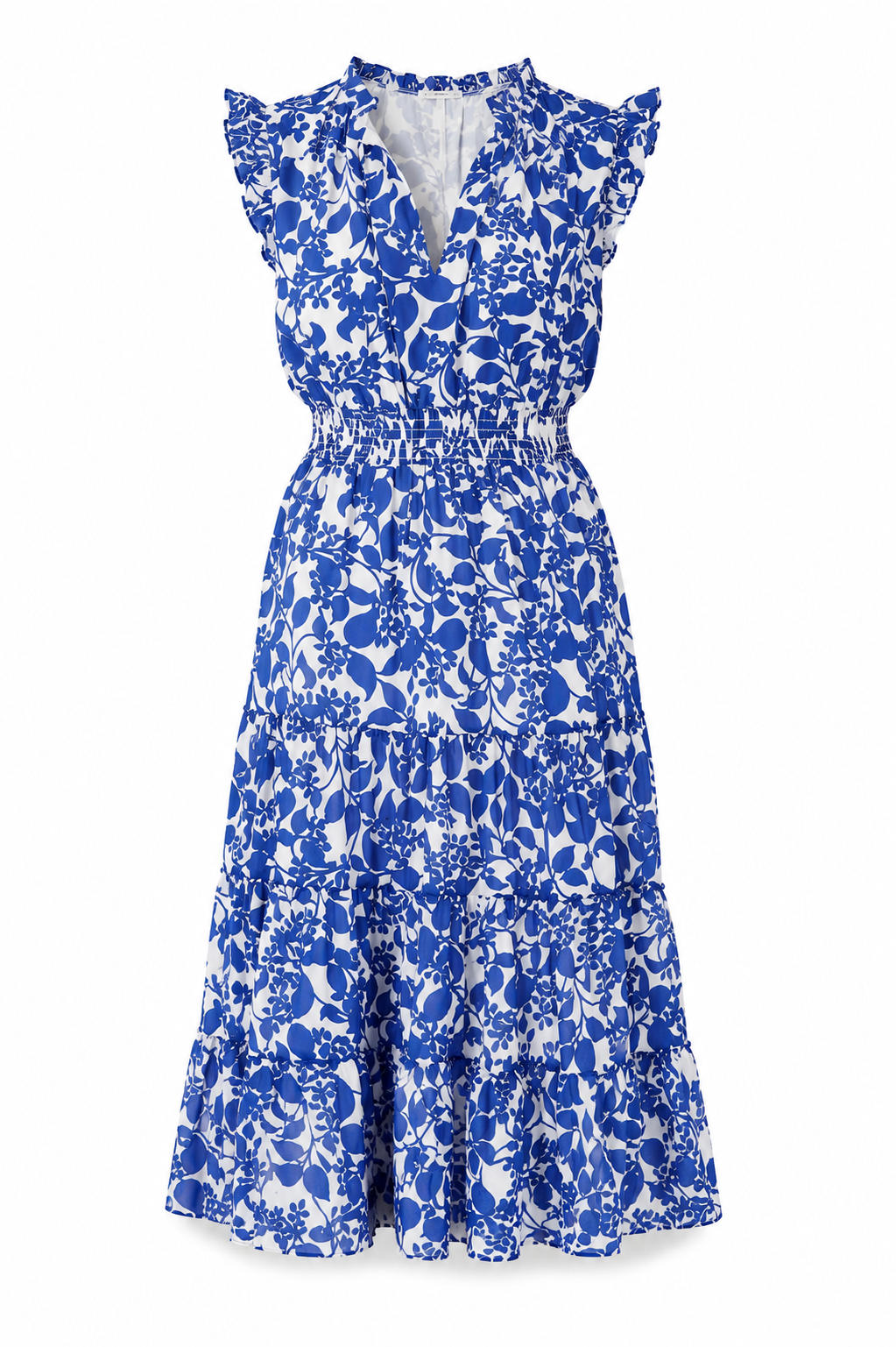 Kian Floral Pisces Smocked Midi Dress - White/Blue (Final Sale)