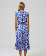 Kian Floral Pisces Smocked Midi Dress - White/Blue (Final Sale)