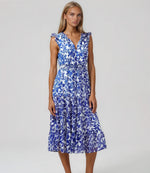 Kian Floral Pisces Smocked Midi Dress - White/Blue (Final Sale)