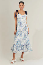 Majesty Floral Villa Garden Eyelet Midi Dress - White/Blue (Final Sale)