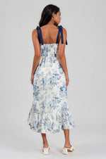 Majesty Floral Villa Garden Eyelet Midi Dress - White/Blue (Final Sale)