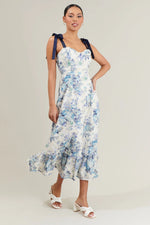 Majesty Floral Villa Garden Eyelet Midi Dress - White/Blue (Final Sale)