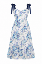 Majesty Floral Villa Garden Eyelet Midi Dress - White/Blue (Final Sale)