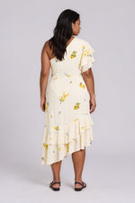 Melba Floral One Shoulder Asymmetrical Dress Curve - Ivory/Yellow/Blue (Final Sale)