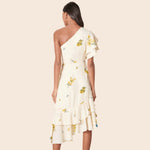 Melba Floral One Shoulder Asymmetrical Dress Curve - Ivory/Yellow/Blue (Final Sale)