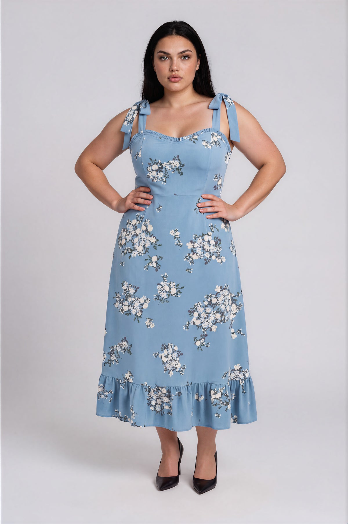 Moxie Floral Baker Tie Strap Midi Dress - Blue Multi (Final Sale)