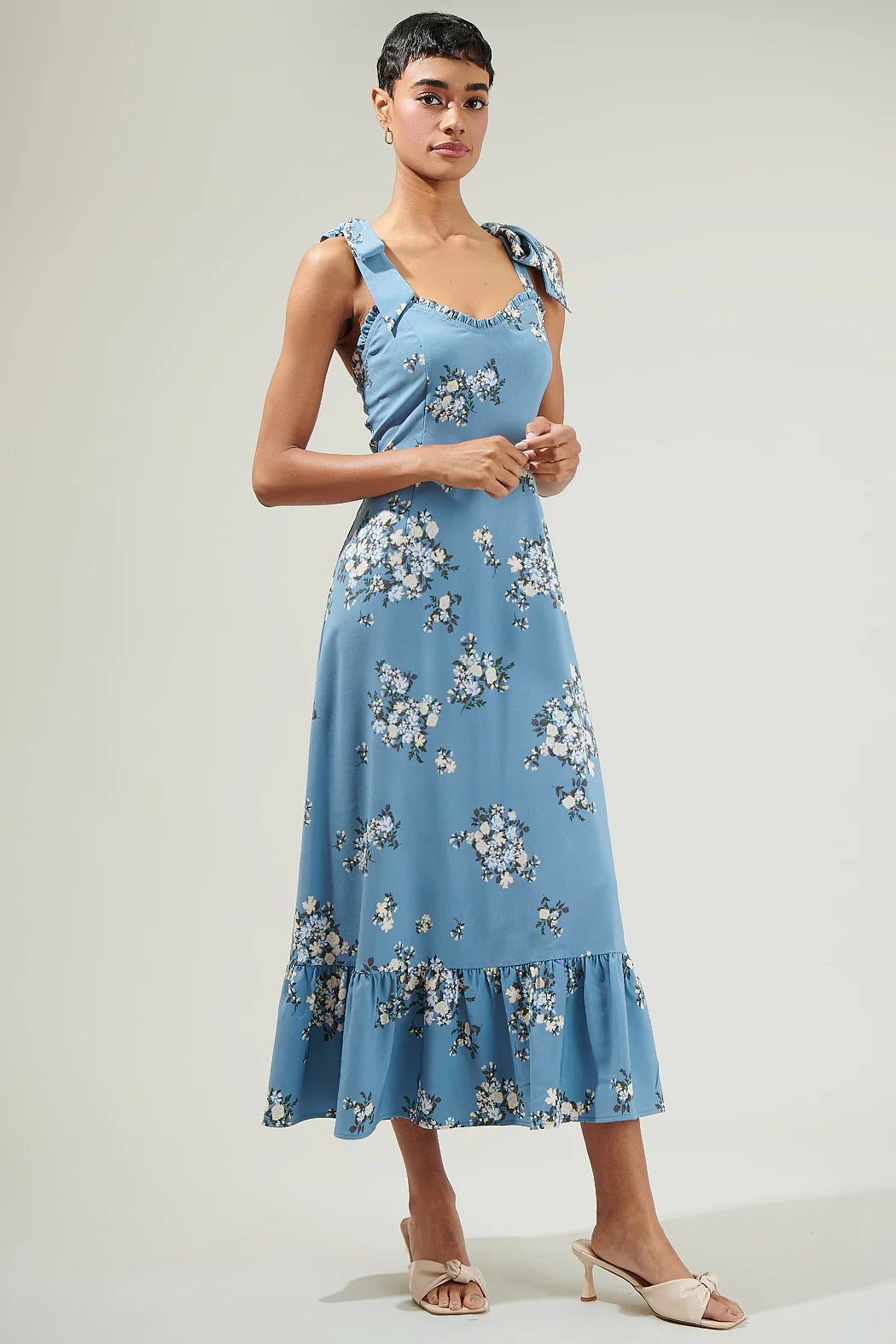 Moxie Floral Baker Tie Strap Midi Dress - Blue Multi (Final Sale)