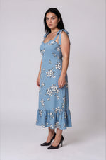 Moxie Floral Baker Tie Strap Midi Dress - Blue Multi (Final Sale)