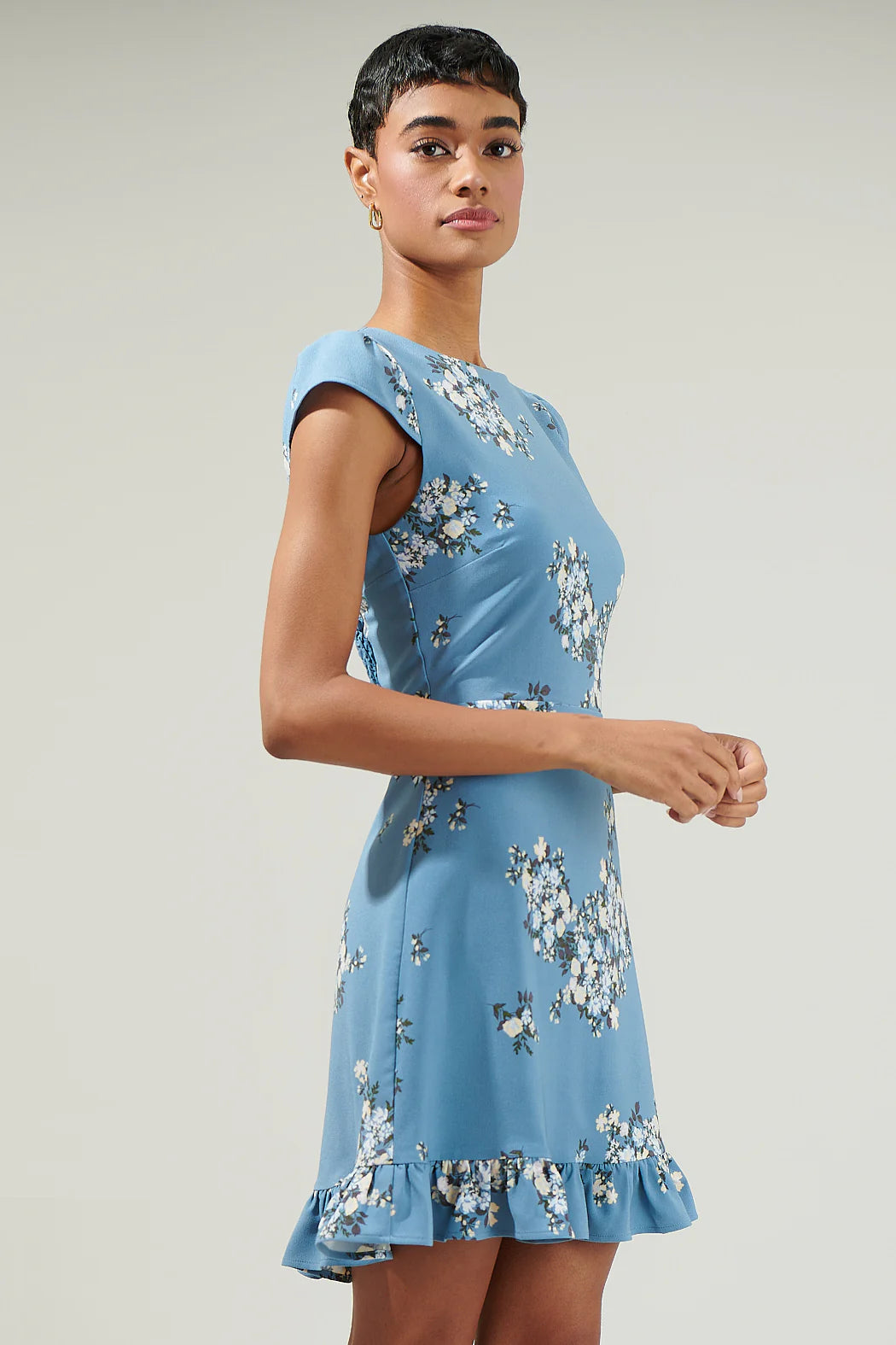 Moxie Floral Ruffle Mini Dress - Blue Multi (Final Sale)