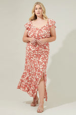 Nadia Ruched Midi Dress - White/Red (Final Sale)