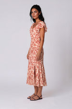 Nadia Ruched Midi Dress - White/Red (Final Sale)
