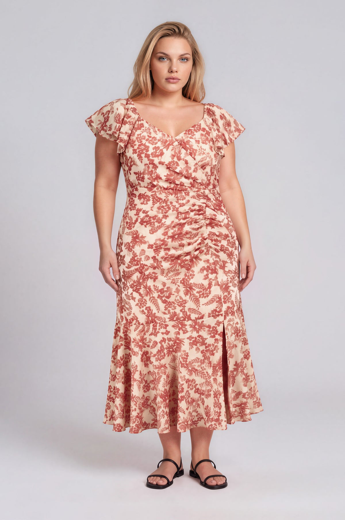 Nadia Ruched Midi Dress - White/Red (Final Sale)