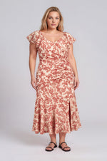 Nadia Ruched Midi Dress - White/Red (Final Sale)