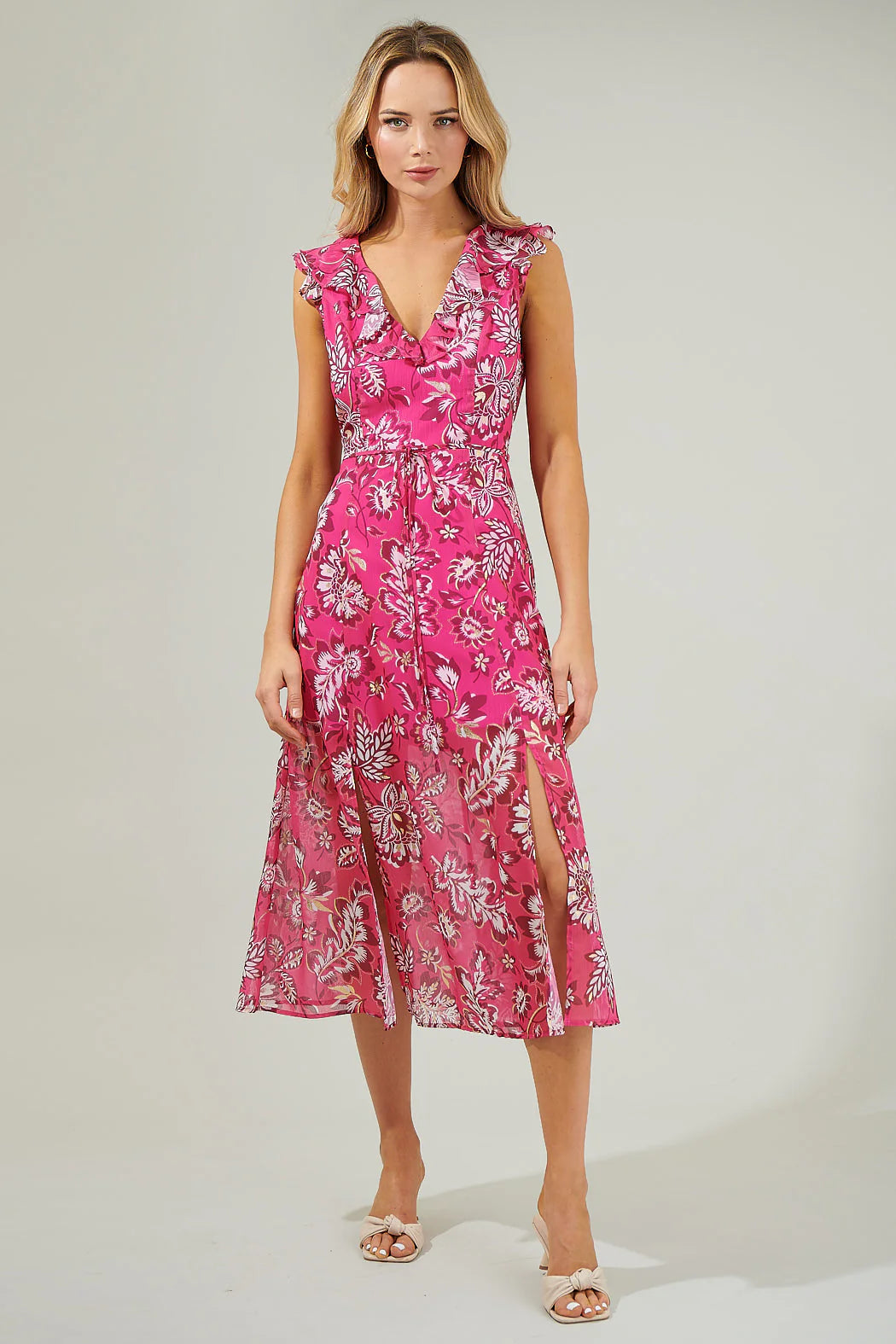 Patricia Passion Sleeveless Ruffle Midi Dress - Pink Multi (Final Sale)