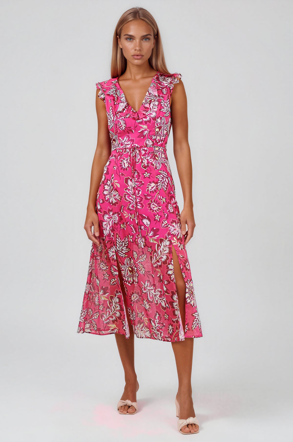 Patricia Passion Sleeveless Ruffle Midi Dress - Pink Multi (Final Sale)