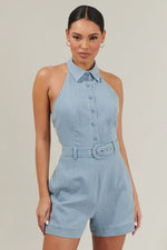 Roslyn Denim Halter Neck Romper - LT/Denim (Final Sale)