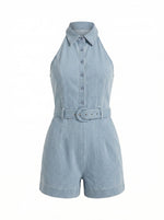 Roslyn Denim Halter Neck Romper - LT/Denim (Final Sale)